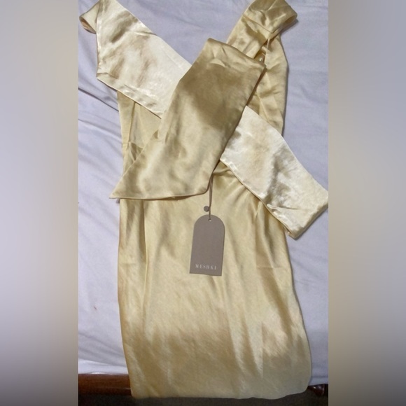 Midi Satin Butter Yellow Dress - Meshki - Picture 6 of 8